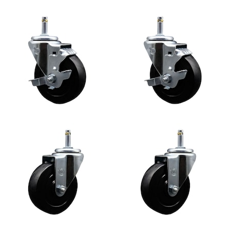 Service Caster 4'' Soft Rubber Wheel Swivel 7/16'' Grip Ring Stem Caster Set 2 Brakes, 4PK SCC-GR20S414-SRS-TLB-716138-2-S-2